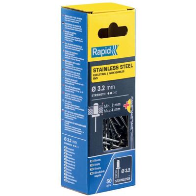Rapid Rivetti Ø 3,2 X 8 Mm Ino X 50 Pezzi + Punta Trapano Rapid Rivetti Ø 3,2 X 8 Mm Ino X 50 Pezzi + Punta Trapano