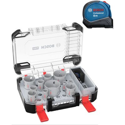 Bosch Set Di Seghe A Tazza Pro Multi Material Pc Plus, 20 - 76 Mm, 14 Pezzi + Metro A Nastro Da 8 M Bosch Set Di Seghe A Tazza Pro Multi Material Pc Plus, 20 - 76 Mm, 14 Pezzi + Metro A Nastro Da 8 M