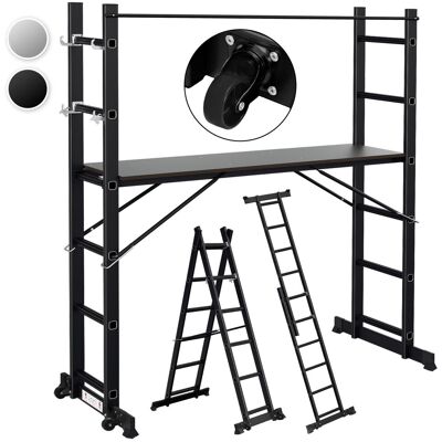 RANDACO Ponteggio Multifunzionale In Alluminio A 6 Gradini, Nero, Con Piattaforma E Rotelle, Portata 150 Kg RANDACO Ponteggio Multifunzionale In Alluminio A 6 Gradini, Nero, Con Piattaforma E Rotelle, Portata 150 Kg
