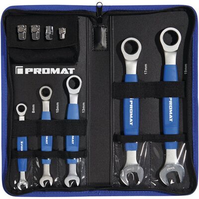 PROMAT Serie Di Chiavi Combinate A Cricchetto, 9 Pezzi, Sw 8-19mm Con Impugnatura Ku. PROMAT Serie Di Chiavi Combinate A Cricchetto, 9 Pezzi, Sw 8-19mm Con Impugnatura Ku.