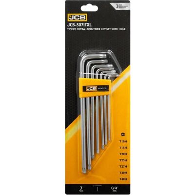 JCB Set Di Chiavi Torx Lunghe Con Foro, 7 Pezzi, Tipo T10h-t40h, Acciaio Cr-v JCB Set Di Chiavi Torx Lunghe Con Foro, 7 Pezzi, Tipo T10h-t40h, Acciaio Cr-v