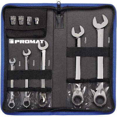PROMAT Set Di Chiavi Combinate A Cricchetto, 9 Pezzi, Sw 8-19 Mm Commutabile Con Magic Technology PROMAT Set Di Chiavi Combinate A Cricchetto, 9 Pezzi, Sw 8-19 Mm Commutabile Con Magic Technology