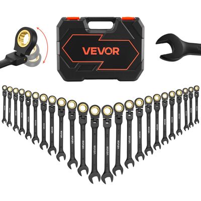 VEVOR Set Di Chiavi Combinate A Cricchetto 24 Pezzi, Set Di Chiavi A Cricchetto Con Testa Snodata A 180°, Metriche E Sae, In Acciaio Cr-v, Con Custodia Resistente, Per Uso Casa E Auto, Finitura Nero VEVOR Set Di Chiavi Combinate A Cricchetto 24 Pezzi, Set Di Chiavi A Cricchetto Con Testa Snodata A 180°, Metriche E Sae, In Acciaio Cr-v, Con Custodia Resistente, Per Uso Casa E Auto, Finitura Nero