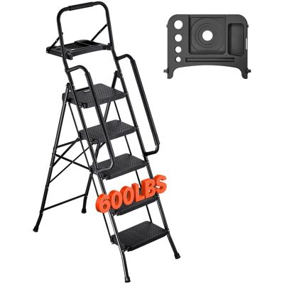 VEVOR Scaletta Pieghevole Salvaspazio A 5 Gradini Con Ampio Pedale Antiscivolo, Vassoio Portautensili, Corrimano Laterali Doppi, Scala Portatile In Acciaio, Multiuso Per Cucina, Casa, Nero VEVOR Scaletta Pieghevole Salvaspazio A 5 Gradini Con Ampio Pedale Antiscivolo, Vassoio Portautensili, Corrimano Laterali Doppi, Scala Portatile In Acciaio, Multiuso Per Cucina, Casa, Nero