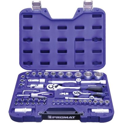 PROMAT Set Chiavi A Bussola 55 Pezzi 1/4 + 1/2 Pollice Sw 4-32mm Z.72 / 72 6kt PROMAT Set Chiavi A Bussola 55 Pezzi 1/4 + 1/2 Pollice Sw 4-32mm Z.72 / 72 6kt