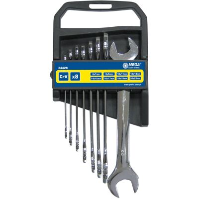 Mega Chiave Fissa Open End Spanner Set Cromo Vanadio 8 Pz Mega Chiave Fissa Open End Spanner Set Cromo Vanadio 8 Pz