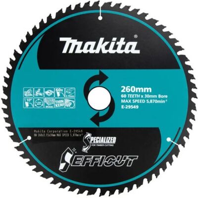 Makita Lama Tct Efficut 260x30 Mm 60 Denti Per Legno E-29549 Makita Lama Tct Efficut 260x30 Mm 60 Denti Per Legno E-29549