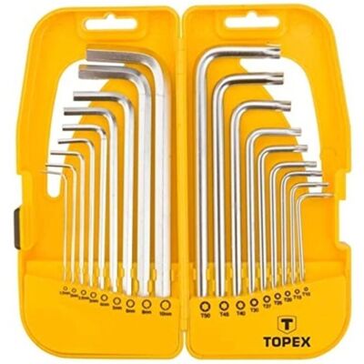 Set di Utensili Topex - 18 Pezzi Imbutti Esagonali e Torx - Durevole e Compatto Set di Utensili Topex - 18 Pezzi Imbutti Esagonali e Torx - Durevole e Compatto