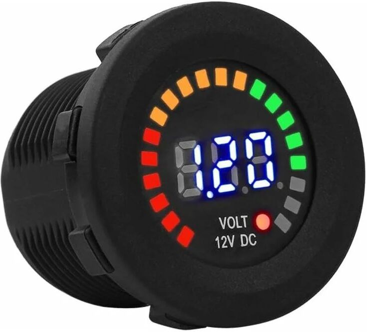 MINKUROW Voltmetro Digitale 12v Con Display a Led Voltmetro Dc Impermeabile, Pannello Di Controllo Digitale Rotondo Per Barca Veicolo Moto Camion Atv Utv