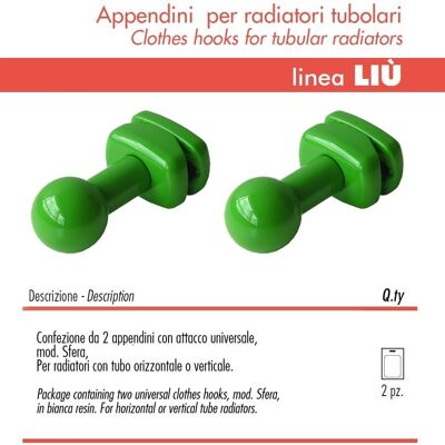PIKA ' 2 Appendini Per Radiatori Liu' Sfera Colore Verde PIKA ' 2 Appendini Per Radiatori Liu' Sfera Colore Verde