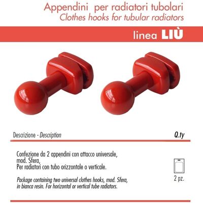 PIKA ' 2 Appendini Per Radiatori Liu' Sfera Colore Rosso PIKA ' 2 Appendini Per Radiatori Liu' Sfera Colore Rosso