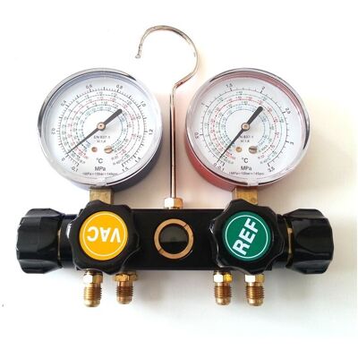 UNIVERSALE Gruppo Manometro Doppio Freon R22 R134a R404a R407c Attacco 1/4 4 Vie UNIVERSALE Gruppo Manometro Doppio Freon R22 R134a R404a R407c Attacco 1/4 4 Vie