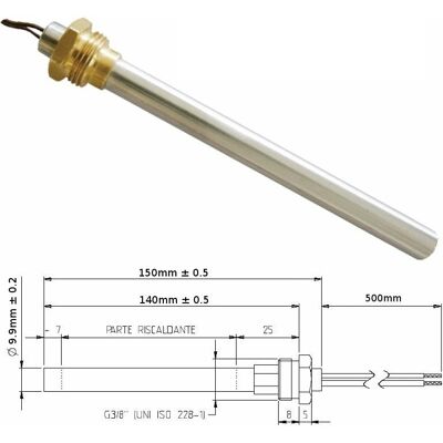 UNIVERSALE Resistenza Candeletta Stufe A Pellet 3/8 300w 150mm Ungaro 140mm Battuta UNIVERSALE Resistenza Candeletta Stufe A Pellet 3/8 300w 150mm Ungaro 140mm Battuta