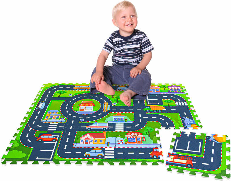 LittleTom 12 Pezzi Tappeto Bambini Strade e Città 30x30 Tappetino Gioco Macchinine Bambini - bunt