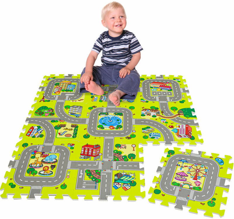 LittleTom 9 Pezzi Tappeto Bambini Strade e Città 30x30 Tappetino Gioco Macchinine Bambini - bunt