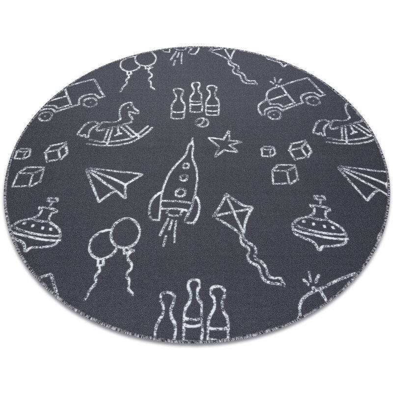 RUGSX Tappeto per bambini TOYS cerchio Giocattoli, divertimento - grigio grey rotondo 150 cm