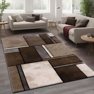 PACO HOME Tappeto Di Design A Quadri Trendy Screziato Appariscente In Beige Marrone Grigio 120x170 Cm - PACO HOME Tappeto Di Design A Quadri Trendy Screziato Appariscente In Beige Marrone Grigio 120x170 Cm -