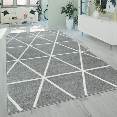 PACO HOME - Moderno Tappeto A Pelo Corto Per Il Soggiorno Con Design Geometrico Dal Motivo A Rombi, In Grigio 60x100 Cm PACO HOME - Moderno Tappeto A Pelo Corto Per Il Soggiorno Con Design Geometrico Dal Motivo A Rombi, In Grigio 60x100 Cm