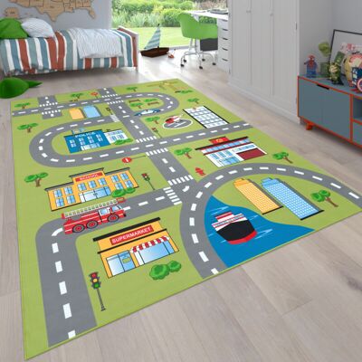 PACO HOME Tappeto Da Gioco Per La Camera Dei Bambini, Con Design Di Strade E Auto, In Verde 120x160 Cm - PACO HOME Tappeto Da Gioco Per La Camera Dei Bambini, Con Design Di Strade E Auto, In Verde 120x160 Cm -