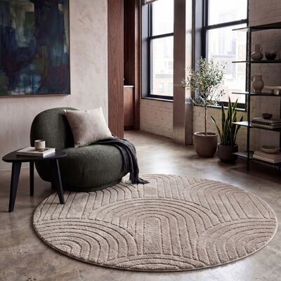 PACO HOME Tappeto Soggiorno Camera Da Letto Pile Alto Morbido Lavabile Uni 3d Ottica Taupe Ø 120 Cm Tondo PACO HOME Tappeto Soggiorno Camera Da Letto Pile Alto Morbido Lavabile Uni 3d Ottica Taupe Ø 120 Cm Tondo
