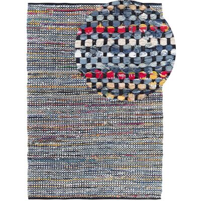 Tappeto in cotone blu 160x230cm Beliani stile boho fatto a mano Tappeto in cotone blu 160x230cm Beliani stile boho fatto a mano