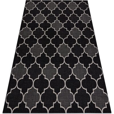 RUGSX Tappeto Di Spago Sizal Floorlux 20607 Traliccio Marocchino Nero / Argento Black 60x110 Cm RUGSX Tappeto Di Spago Sizal Floorlux 20607 Traliccio Marocchino Nero / Argento Black 60x110 Cm