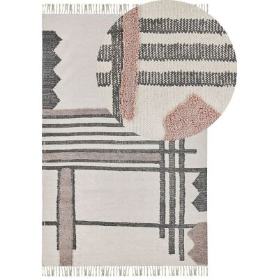Tappeto in cotone Beliani Beige Nero - Motivo Scandinavo, 160x230cm Tappeto in cotone Beliani Beige Nero - Motivo Scandinavo, 160x230cm
