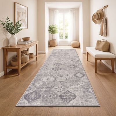 PACO HOME Tappeto Vintage Boho Moderno Soggiorno Pelo Corto Lavabile Grigio Grigio 80x300 Cm PACO HOME Tappeto Vintage Boho Moderno Soggiorno Pelo Corto Lavabile Grigio Grigio 80x300 Cm