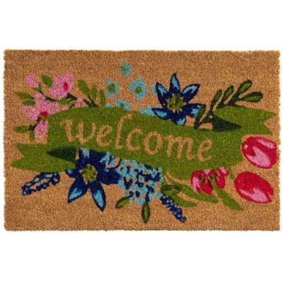 OEM Zerbino Di Benvenuto In Noce Di Cocco, Con Fiori Colorati, 60x40 Cm OEM Zerbino Di Benvenuto In Noce Di Cocco, Con Fiori Colorati, 60x40 Cm