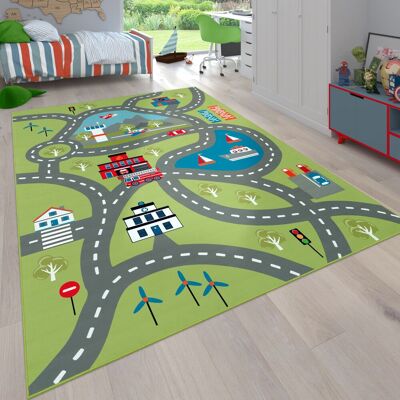PACO HOME Tappeto Per Bambini, Tappeto Da Gioco Per Camere Dei Bambini, Con Motivo Stradale, In Verde 100x200 Cm - PACO HOME Tappeto Per Bambini, Tappeto Da Gioco Per Camere Dei Bambini, Con Motivo Stradale, In Verde 100x200 Cm -