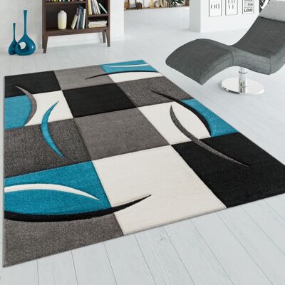 PACO HOME Tappeto Di Design Orlo Modello A Quadri Nei Colori Bianco Turchese Grigio Nero 120x170 Cm - PACO HOME Tappeto Di Design Orlo Modello A Quadri Nei Colori Bianco Turchese Grigio Nero 120x170 Cm -