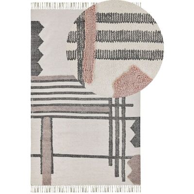Tappeto rettangolare in cotone beige e nero - Motivo scandinavo - 140x200cm Tappeto rettangolare in cotone beige e nero - Motivo scandinavo - 140x200cm