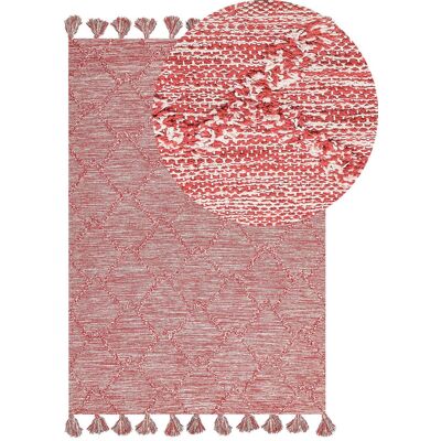 Tappeto in Cotone Beliani - Rosso Geometrico 140x200cm - Tappeto Tappeto in Cotone Beliani - Rosso Geometrico 140x200cm - Tappeto