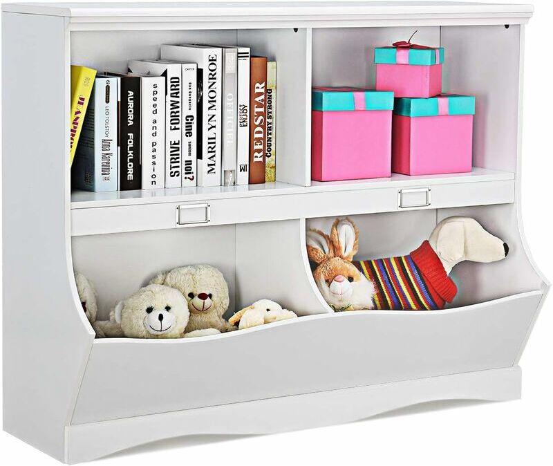 COSTWAY Mobile Porta Giocattoli e Libri in Legno, Libreria per Bambini in Legno con 4 Scomparti, Libreria Multiuso per Bambini da Cameretta, 105 x 39,5 x