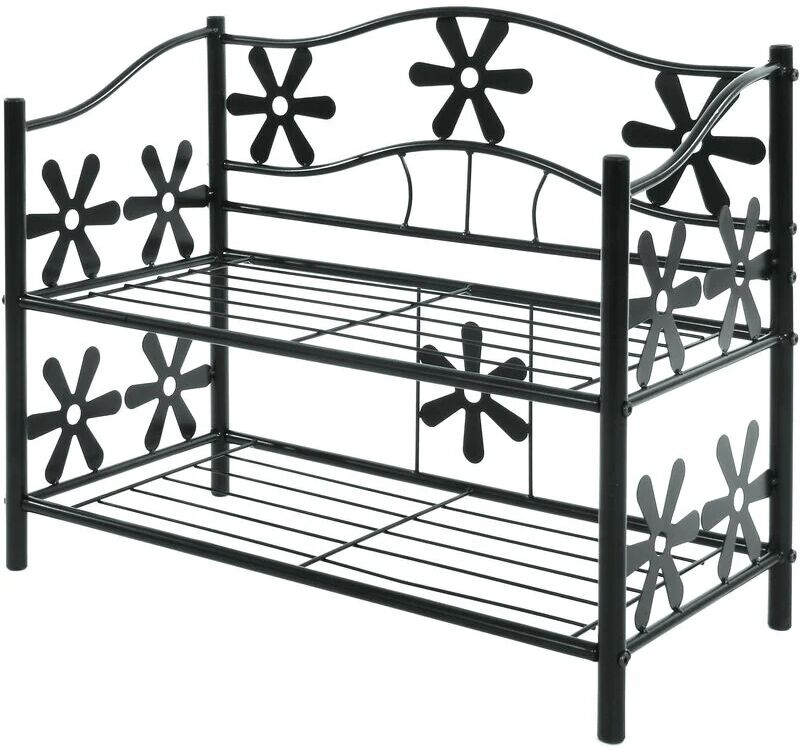 MENDLER [NON UTILIZZATO] Scaffale multiuso giardino scarpiera portaoggetti metallo robusto decorativo 2 ripiani - black