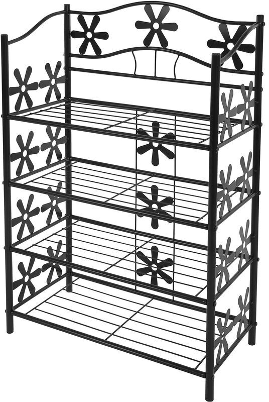 MENDLER Non utilizzato] Scaffale multiuso giardino scarpiera portaoggetti metallo robusto decorativo 4 ripiani - black