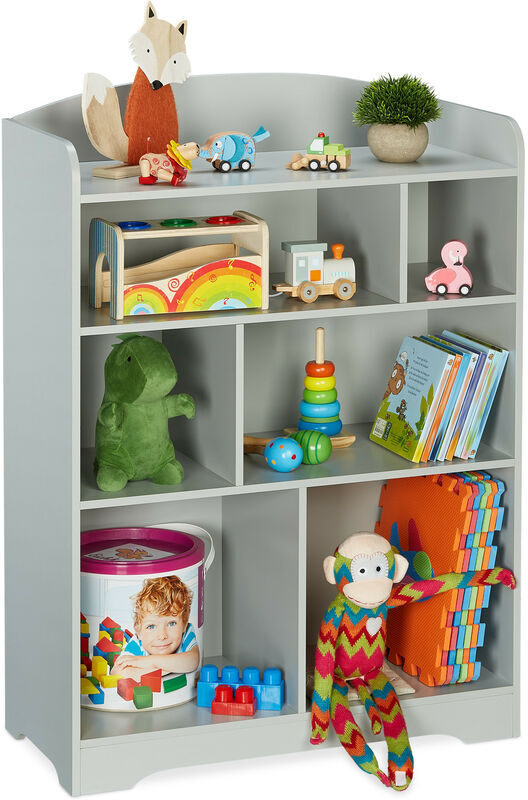 RELAXDAYS Libreria per Bambini, Scaffale a 7 Scomparti Porta Giochi e Libri, HLP 100x71,5x34 cm, Cameretta Bimbi, Grigio