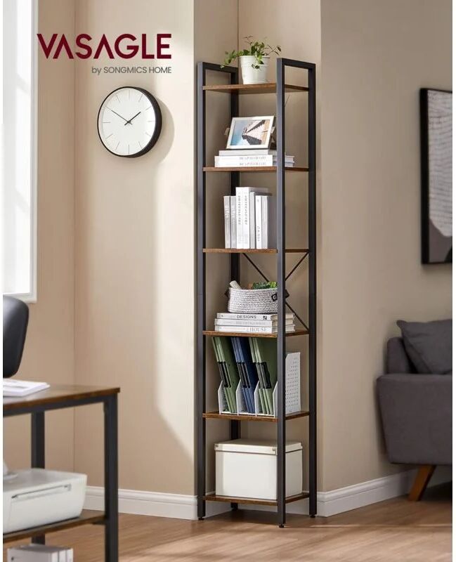 SONGMICS VASAGLE Libreria a 6 Ripiani, Scaffale per Libri, Libreria da Terra, Mensole per Ufficio Studio Soggiorno Camera da Letto Cucina, 40 x 30 x 187,5 cm,