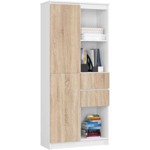AKORD - Libreria R15 Bianco, Sonoma Quercia 80 Cm 2 Ante 2 Cassetti 80x35x180 Cm AKORD - Libreria R15 Bianco, Sonoma Quercia 80 Cm 2 Ante 2 Cassetti 80x35x180 Cm