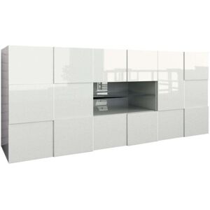 LES TENDANCES - Credenza Mobile Soggiorno 2 Porte 2 Cassetti E Vetrina Centrale In Melamina 181x42x84cm Tft Chequers Bianco LES TENDANCES - Credenza Mobile Soggiorno 2 Porte 2 Cassetti E Vetrina Centrale In Melamina 181x42x84cm Tft Chequers Bianco