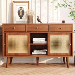 STILVORA Credenza Con 3 Cassetti E 3 Ante Scorrevoli, Frontali In Rattan, Ripiani Regolabili, In Mdf, 120×40×78 Cm, Noce STILVORA Credenza Con 3 Cassetti E 3 Ante Scorrevoli, Frontali In Rattan, Ripiani Regolabili, In Mdf, 120×40×78 Cm, Noce
