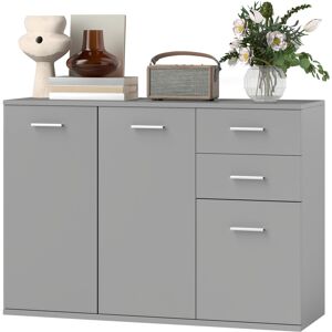 HOMCOM Credenza Cucina con 3 Armadietti e 2 Cassetti in Legno Grigio Chiaro - HOMCOM Credenza Cucina con 3 Armadietti e 2 Cassetti in Legno Grigio Chiaro -