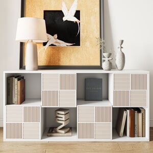 DANS LES NUAGES Libreria/contenitore 125x60x30 Cm, Mobile Multifunzionale Con 4 Ripiani Aperti E 4 Ante, Credenza Moderna Per Soggiorno, Camera Da Letto E Ufficio - Bianco DANS LES NUAGES Libreria/contenitore 125x60x30 Cm, Mobile Multifunzionale Con 4 Ripiani Aperti E 4 Ante, Credenza Moderna Per Soggiorno, Camera Da Letto E Ufficio - Bianco