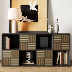 DANS LES NUAGES Libreria/contenitore 125x60x30 Cm, Mobile Multifunzionale Con 4 Ripiani Aperti E 4 Ante, Credenza Moderna Per Soggiorno, Camera Da Letto E Ufficio - Nero DANS LES NUAGES Libreria/contenitore 125x60x30 Cm, Mobile Multifunzionale Con 4 Ripiani Aperti E 4 Ante, Credenza Moderna Per Soggiorno, Camera Da Letto E Ufficio - Nero
