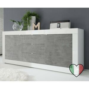 STILPROJECTSTORE Credenza Moderna Bassa Da Soggiorno Bianco Laccato Lucido, 2 Ante E 3 Cassetti Color Cemento - Basic STILPROJECTSTORE Credenza Moderna Bassa Da Soggiorno Bianco Laccato Lucido, 2 Ante E 3 Cassetti Color Cemento - Basic