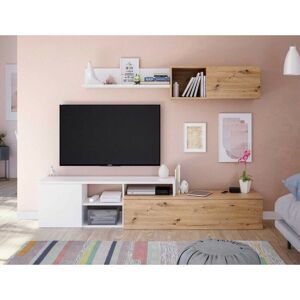 ALTRO - Parete attrezzata porta tv 220 cm rovere nordico e bianco opaco - Avola