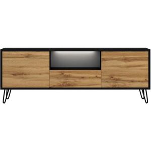 SELSEY Ploystea - Mobile Tv Per Il Soggiorno - Nero / Quercia Wotan - 137 Cm - Moderno - Con Led SELSEY Ploystea - Mobile Tv Per Il Soggiorno - Nero / Quercia Wotan - 137 Cm - Moderno - Con Led