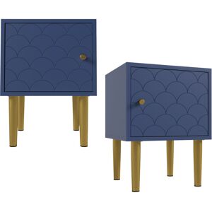 OKWISH Set Di 2 Comodini Con Ante A Motivo Squamato, In Blu Navy, 35x35x51 Cm OKWISH Set Di 2 Comodini Con Ante A Motivo Squamato, In Blu Navy, 35x35x51 Cm