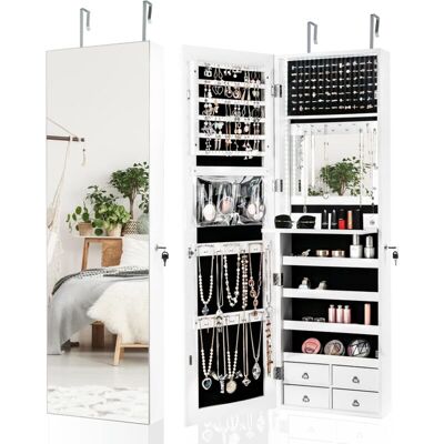 COSTWAY - Armadietto Per Gioielli Con Specchio A Figura Intera Led, Armadio Multiuso Con 4 Cassetti 4 Mensole, Organizer Portagioie Per Camera Da Letto E Cabina Armadio (bianco) COSTWAY - Armadietto Per Gioielli Con Specchio A Figura Intera Led, Armadio Multiuso Con 4 Cassetti 4 Mensole, Organizer Portagioie Per Camera Da Letto E Cabina Armadio (bianco)