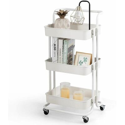 COSTWAY Carrello Con 3 Cesti E Maniglia, Carrello Multifunzione Con Ruote, 87 X 35 X 42 Cm,nero/bianco (bianco) COSTWAY Carrello Con 3 Cesti E Maniglia, Carrello Multifunzione Con Ruote, 87 X 35 X 42 Cm,nero/bianco (bianco)